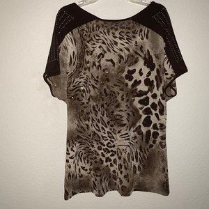 Brittany Black Studded and Sequined Animal Print T Shirt